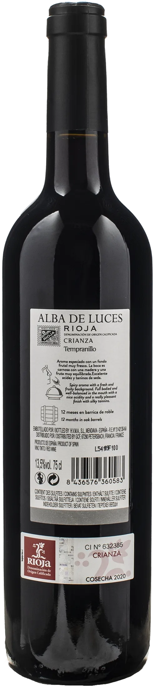 Alba de Luces Tempranillo Rioja Crianza 2020 - Image 2