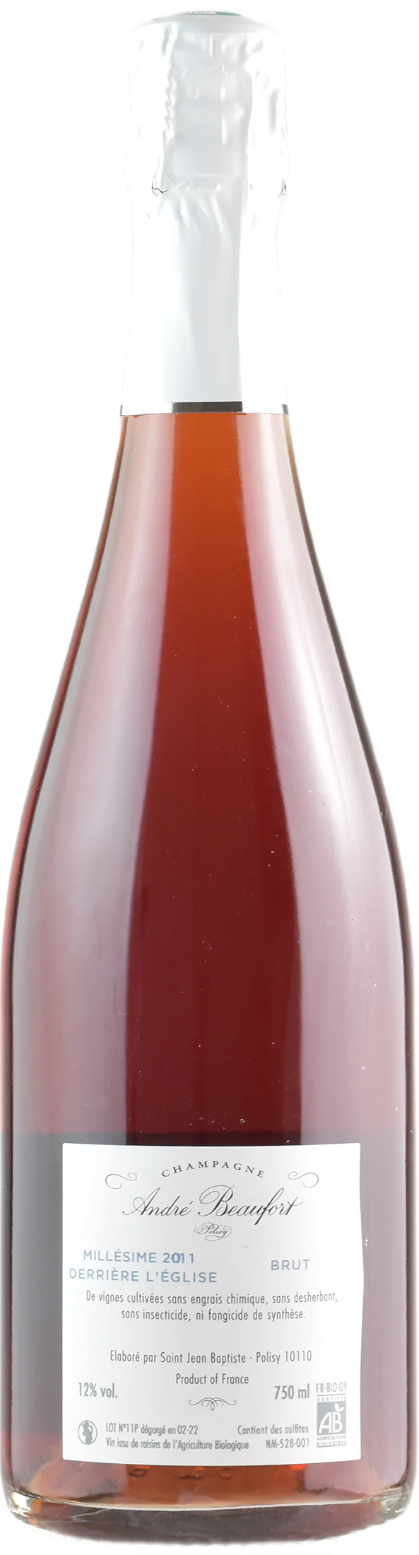 Andre Beaufort Champagne Derriere L'Eglise Brut Nature Rosè 2011 - Image 2