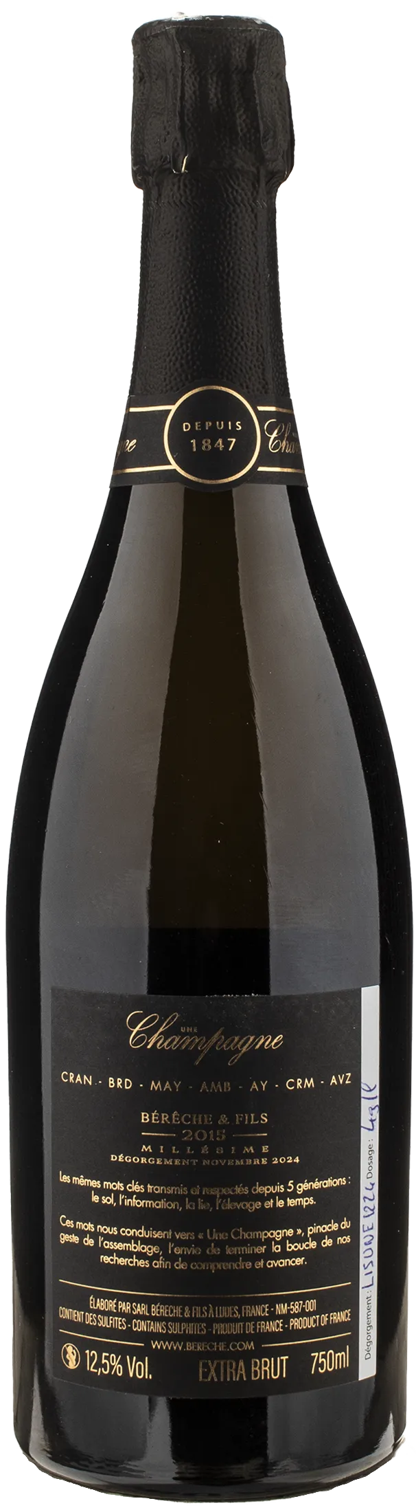 Bereche Champagne Une Extra Brut Millesime 2015 - Image 2