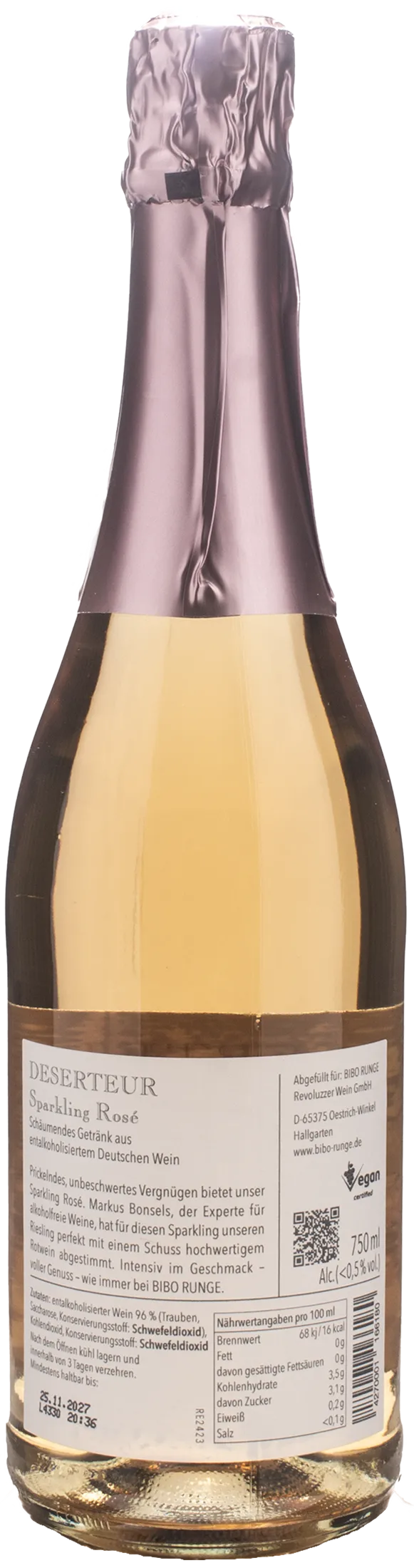 Bibo Runge Deserteur Rosè Sparkling Zero Alcol - Image 2