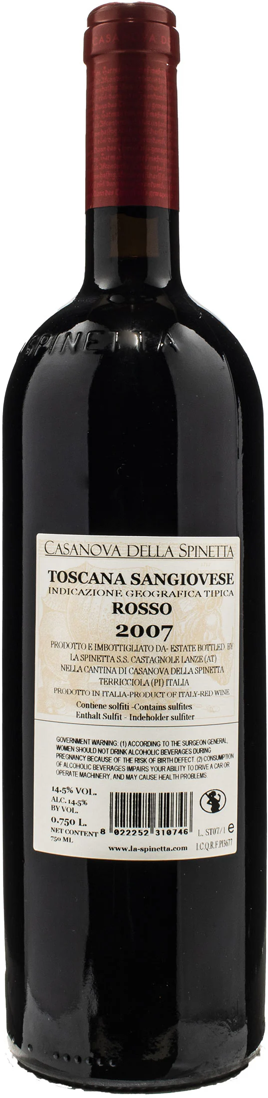 Casanova della Spinetta Toscana Sangiovese Rosso Sassontino 2007 - Image 2