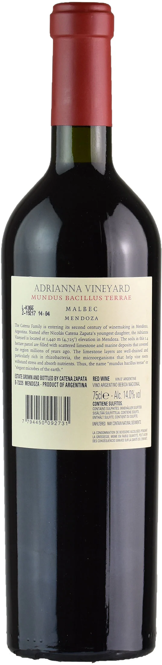 Catena Zapata Adrianna Vineyard Mundus Bacillus Terrae Malbec 2016 - Image 2