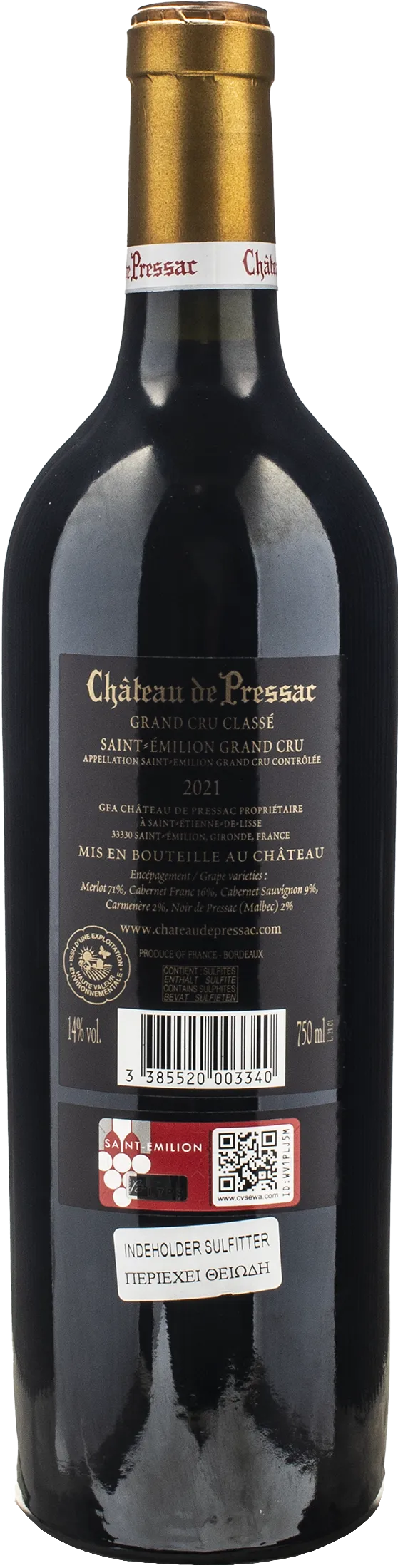 Chateau de Pressac Saint Emilion Grand Cru Classe 2021 - Image 2