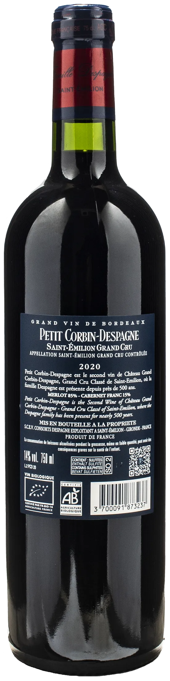 Chateau Grand Corbin Despagne Saint Emilion Grand Cru Petit Corbin Despagne 2020 - Image 2
