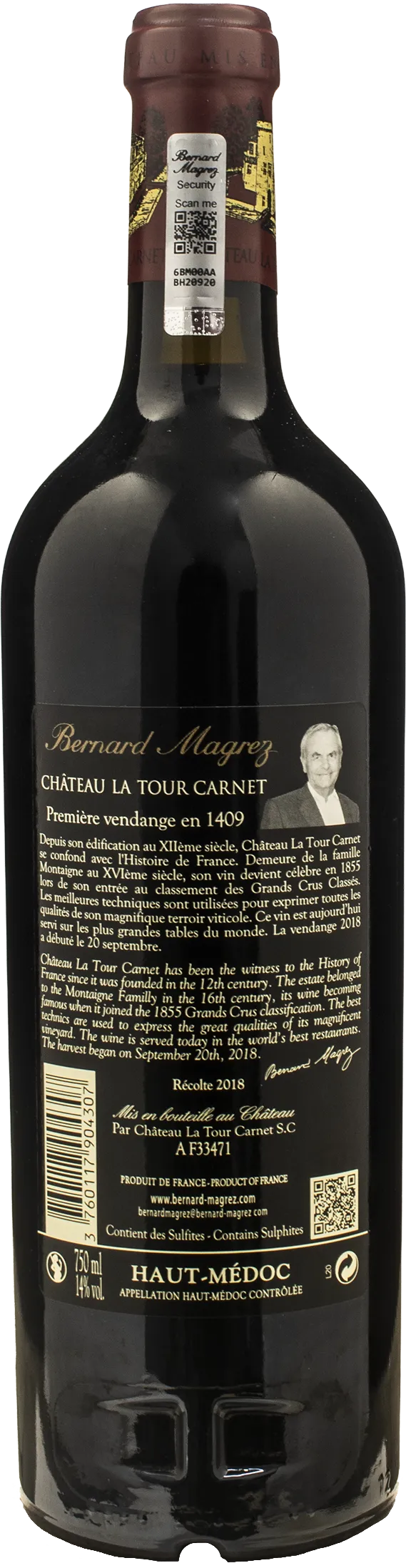 Chateau La Tour Carnet Haut Medoc Grand Cru Classe 2018 - Image 2
