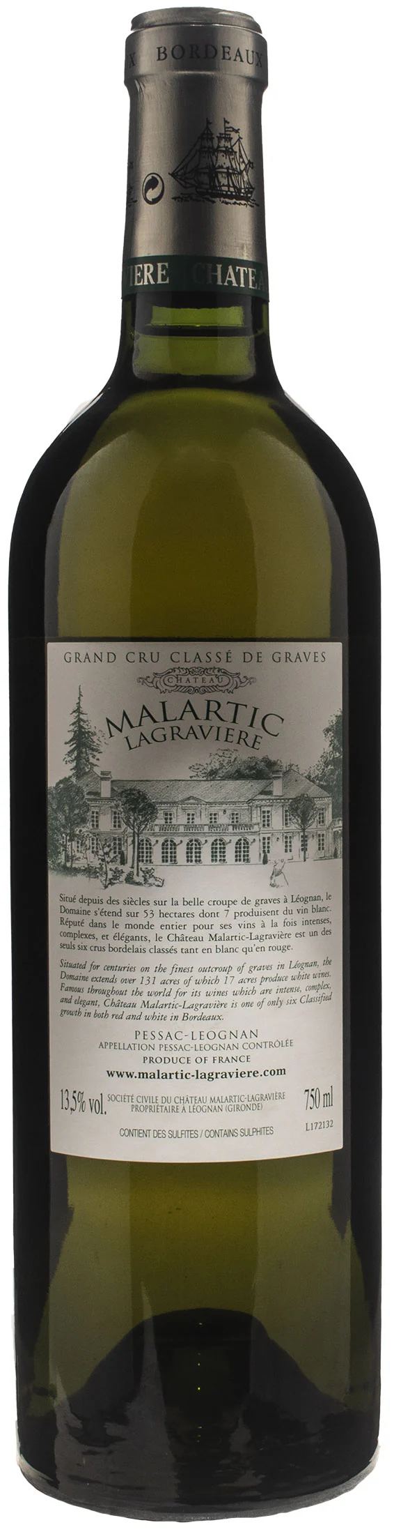 Chateau Malartic Lagraviere Pessac Leognan Grand Cru Classe Blanc 2013 - Image 2