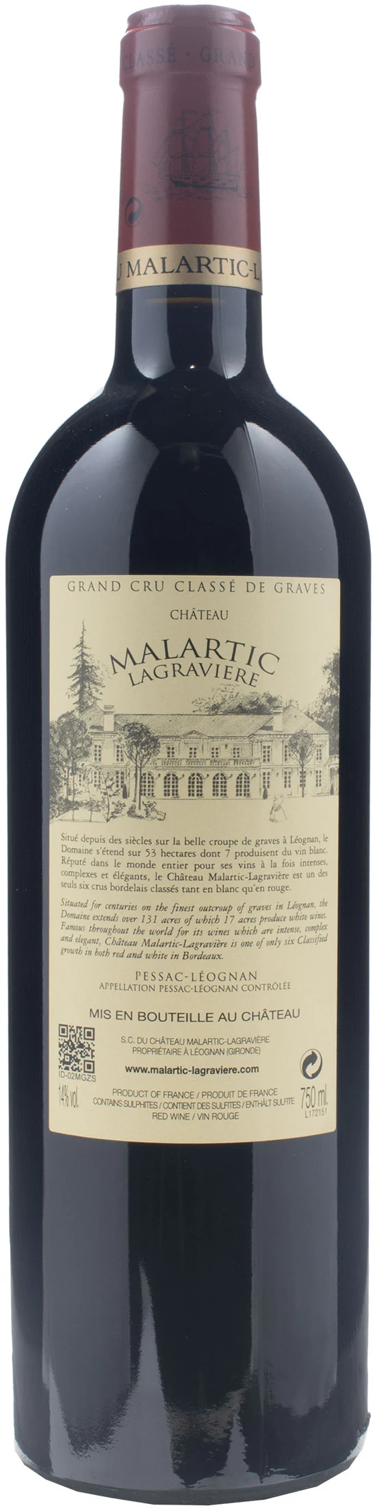Chateau Malartic Lagraviere Pessac Leognan Grand Cru Classe des Graves Rouge 2015 - Image 2