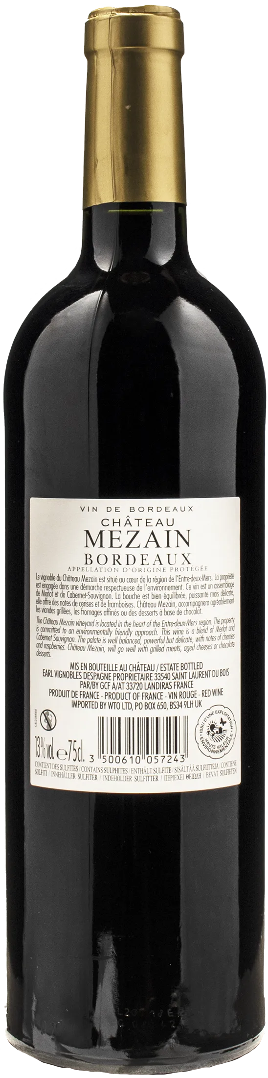 Chateau Mezain Bordeaux Merlot-Cabernet Sauvignon Rouge 2022 - Image 2