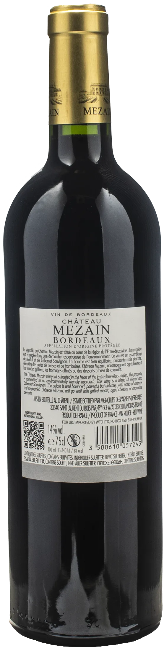 Chateau Mezain Bordeaux Merlot Cabernet Sauvignon Rouge 2023 - Image 2