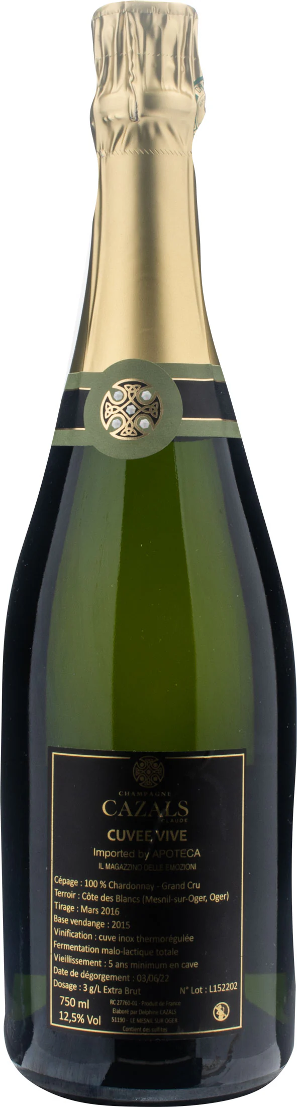 Claude Cazals Champagne Cuvee Vive Grand Cru Blanc de Blancs Extra Brut - Image 2