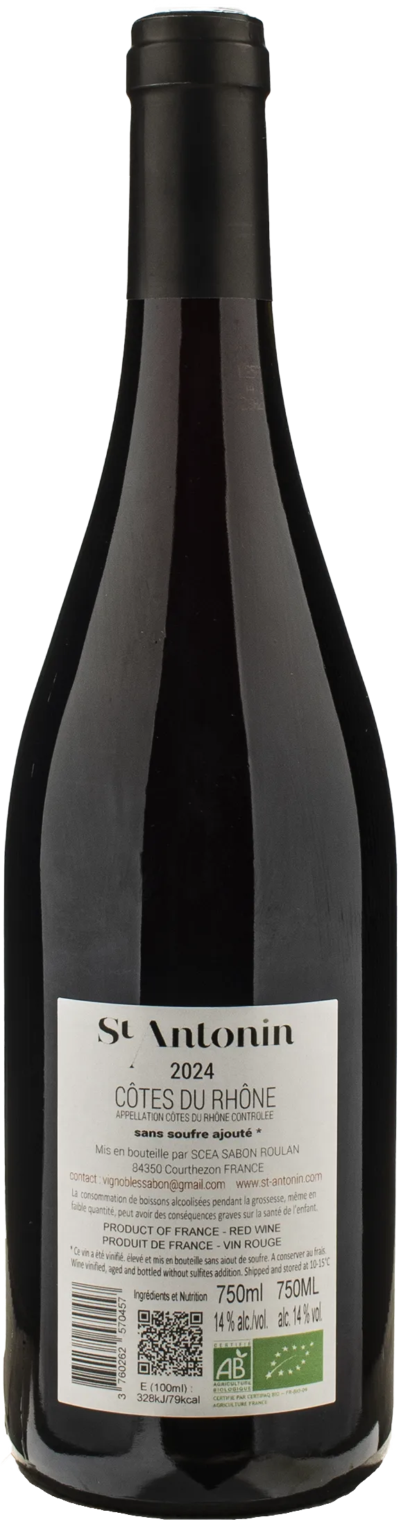 Clos St Antonin Cotes du Rhone Sans Sulfites Ajoutes 2024 - Image 2