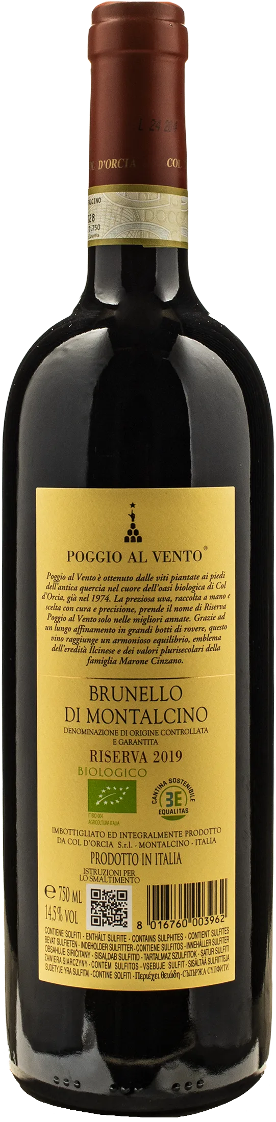 Col D'Orcia Brunello di Montalcino Poggio al Vento Riserva 2019 - Image 2