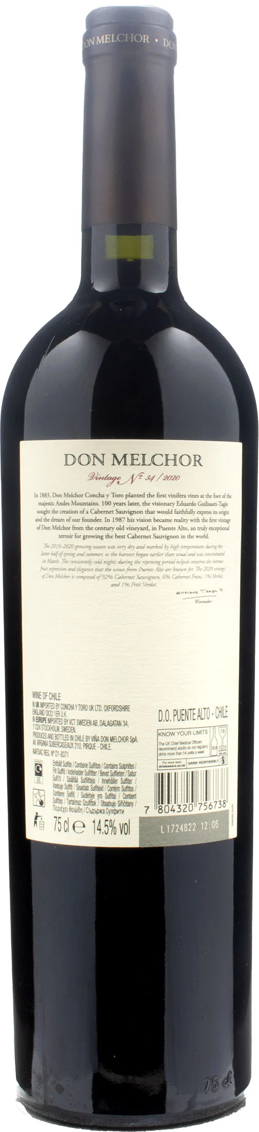 Concha y Toro Puente Alto Cabernet Sauvignon Don Melchor 2020 - Image 2