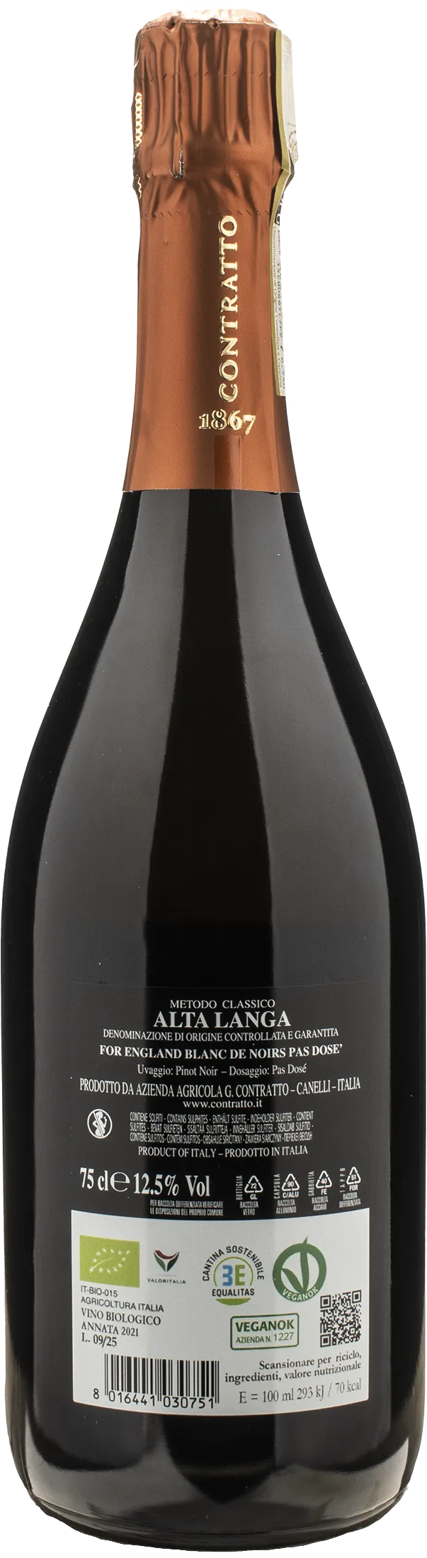 Contratto Alta Langa For England Blanc de Noir Pas Dose 2021 - Image 2