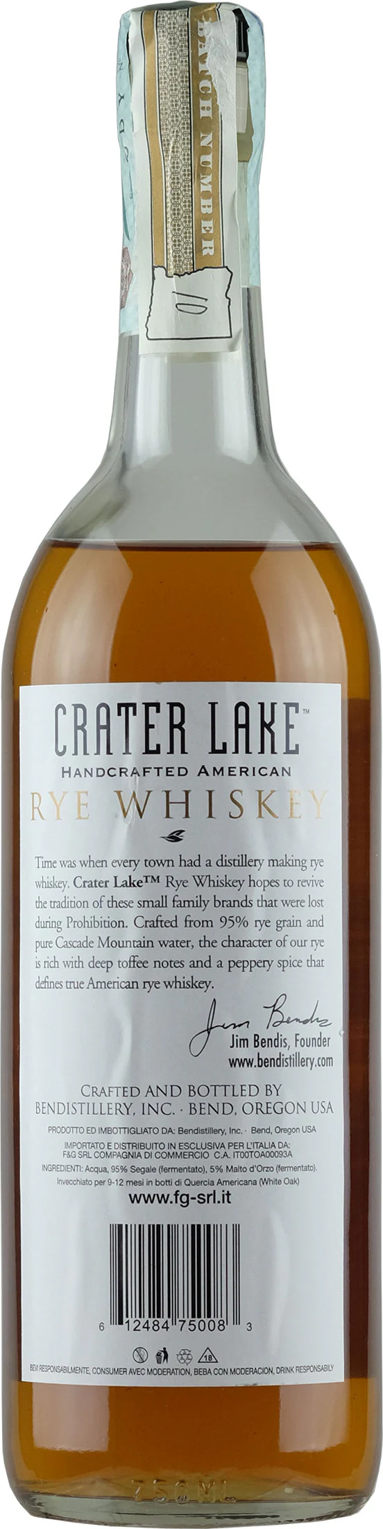 Crater Lake Rye Whiskey 0.7L - Image 2