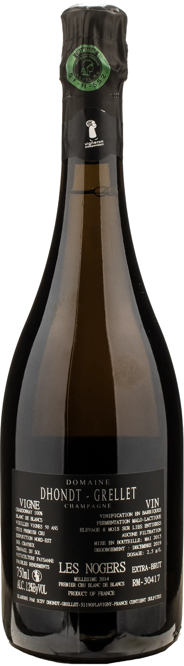 Dhondt Grellet Champagne 1er Cru Blanc de Blancs Extra Brut Les Nogers 2014 - Image 2