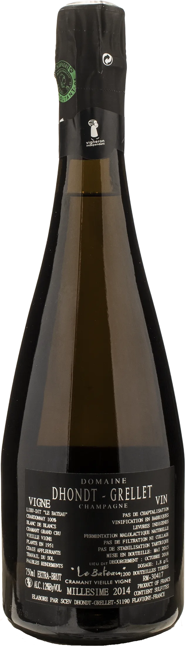 Dhondt Grellet Champagne Grand Cru Blanc de Blancs Extra Brut Le Bateau 2014 - Image 2