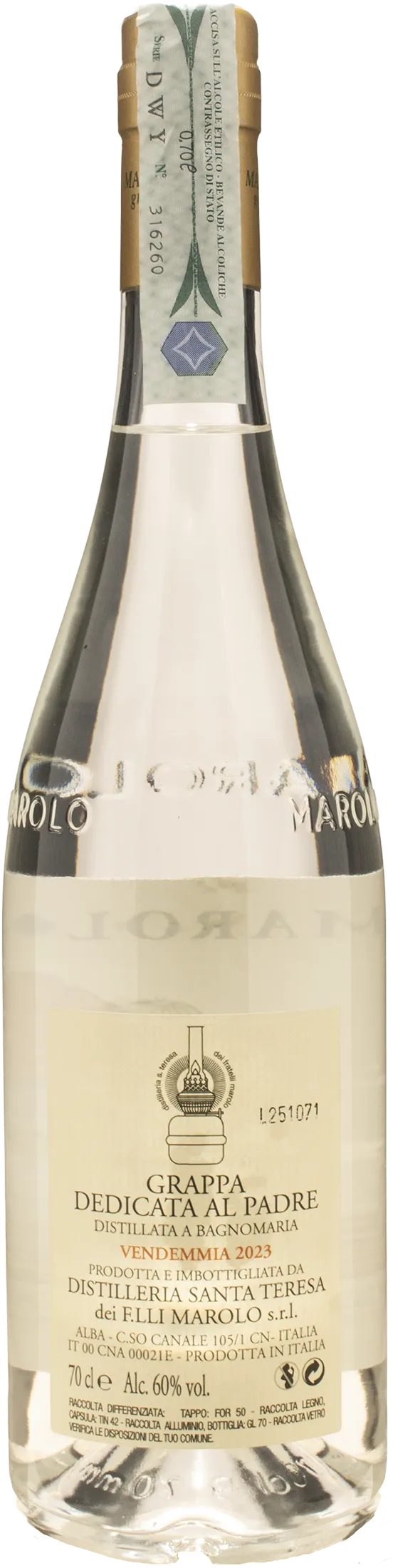 Distilleria Marolo Grappa Dedicata al Padre 0.7L - Image 2