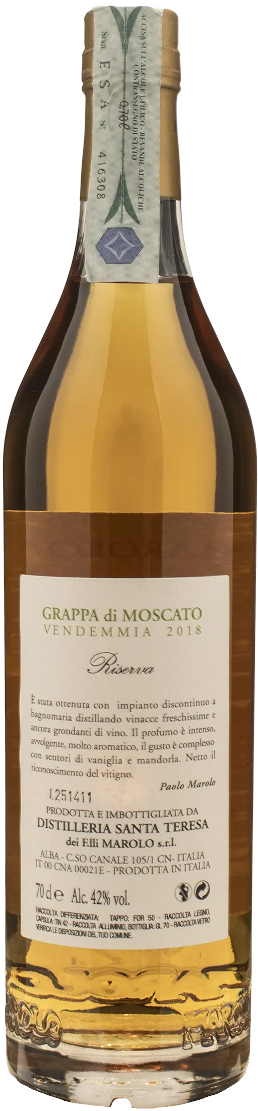 Distilleria Marolo Grappa di Moscato Apres 5 Anni 0.7L - Image 2
