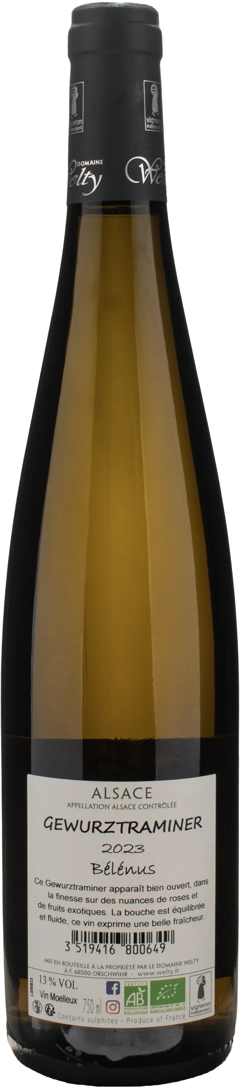 Domaine Jean Michel Welty Gewurztraminer Belenus 2023 - Image 2