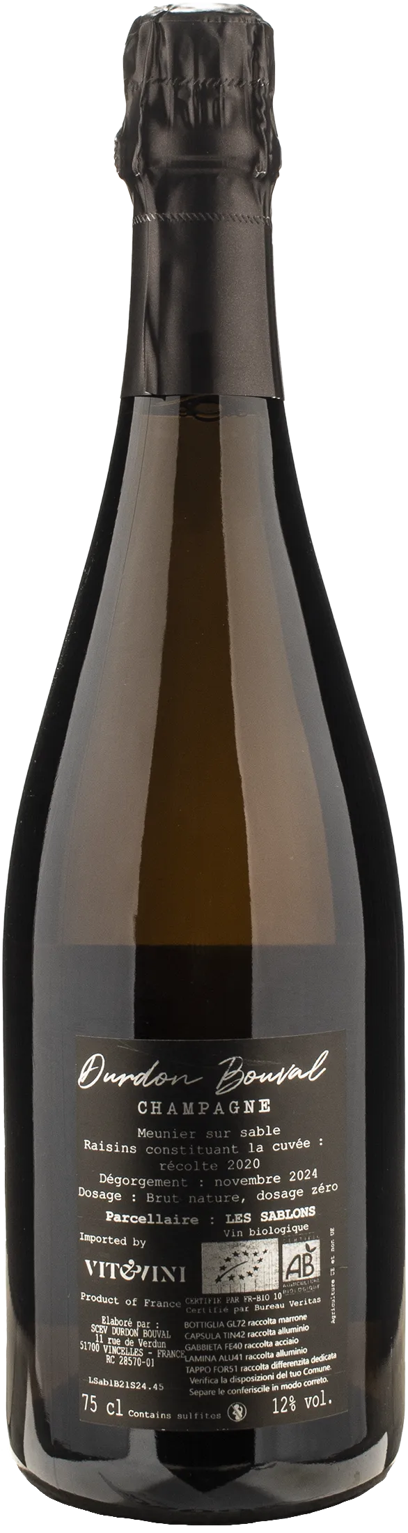 Durdon Bouval Champagne Blanc de Noirs Brut Nature Les Sablons - Image 2