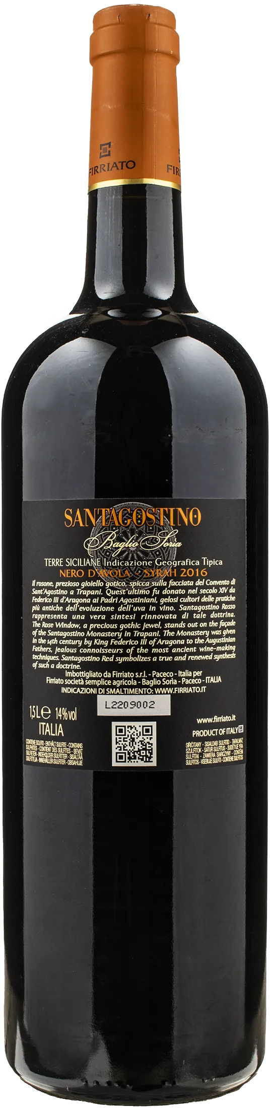 Firriato Santagostino Baglio Soria Syrah e Nero D'Avola Magnum 2016 - Image 2