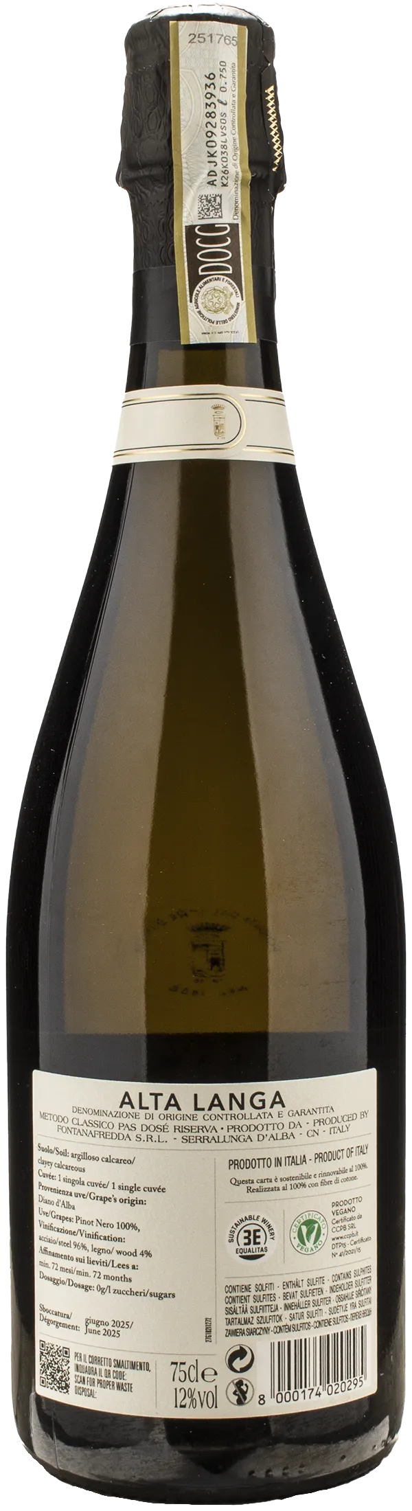 Fontanafredda Alta Langa Riserva 72 Mesi Blanc de Noirs Pas Dose Vigna Gatinera 2018 - Image 2