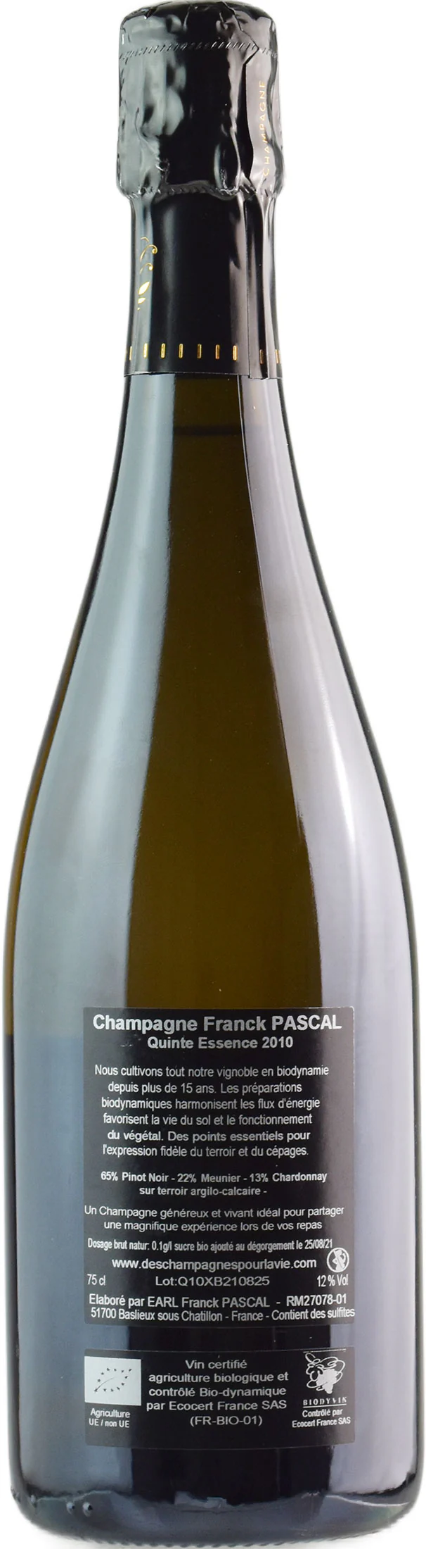 Franck Pascal Champagne Quinte Essence Extra Brut 2010 - Image 2