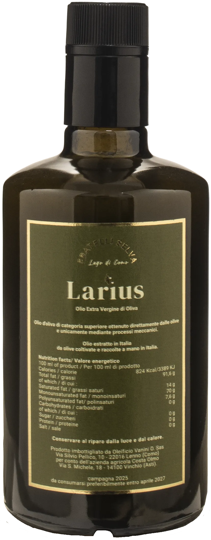 Fratelli Selva Lake Como Extra Virgin Olive Oil Larius 0.5L 2025 - Image 2