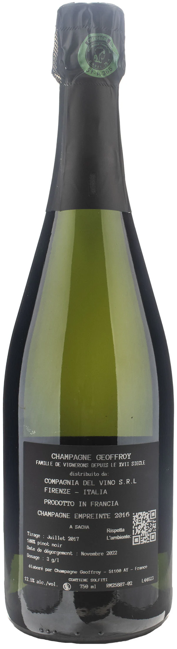 Geoffroy Champagne 1er Cru Blanc De Noirs Empreinte Extra Brut 2016 - Image 2