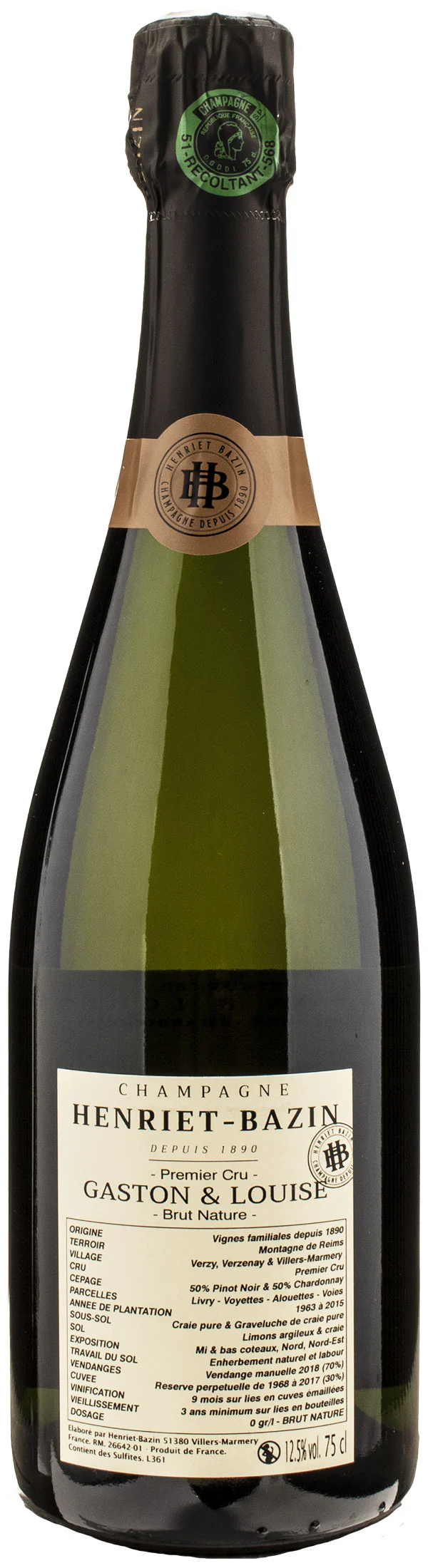 Henriet Bazin Champagne 1er Cru Pinot Noir Chardonnay Cuvee Gaston & Louise Brut Nature - Image 2