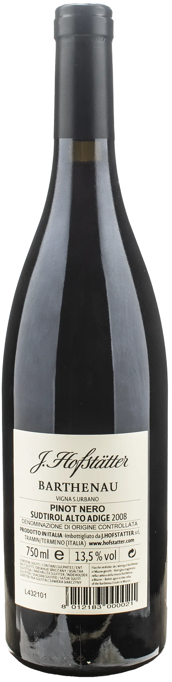 J. Hofstatter Barthenau Pinot Nero Vigna S. Urbano 2008 - Image 2