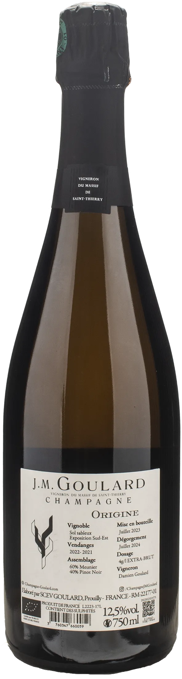 J. M. Goulard Champagne Origine Blanc De Noirs Meunier Pinot Noir Extra Brut - Image 2