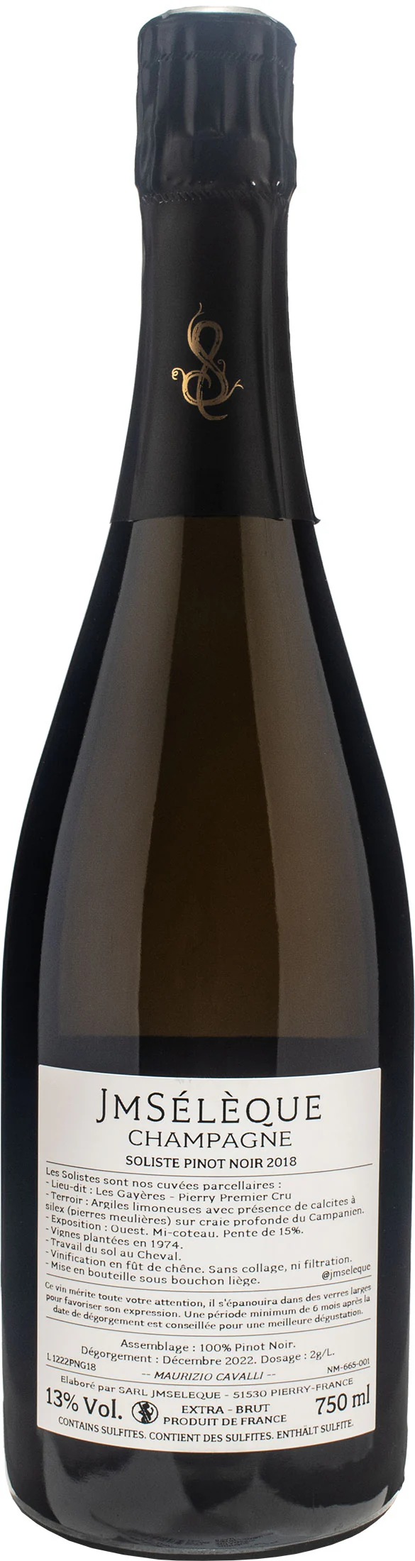 JM Seleque Champagne Soliste Pinot Noir Pierry 1er Cru Les Gayeres Extra Brut 2018 - Image 2