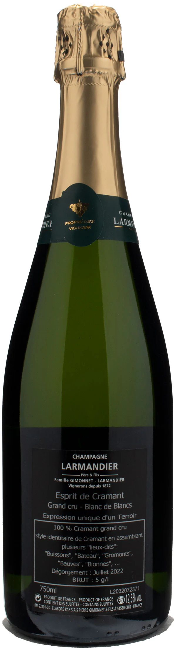 Larmandier Pere et Fils Champagne Grand Cru Blanc de Blancs Espirit de Cramant Mono Village Brut - Image 2