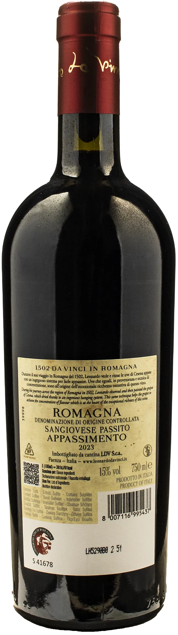 Leonardo da Vinci 1502 Sangiovese Passito Uve Portate a Cesena 2023 - Image 2