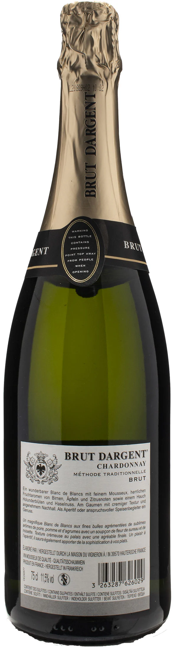 Maison du Vigneron Brut Dargent Chardonnay Blanc de Blancs Methode Traditionnelle Brut - Image 2