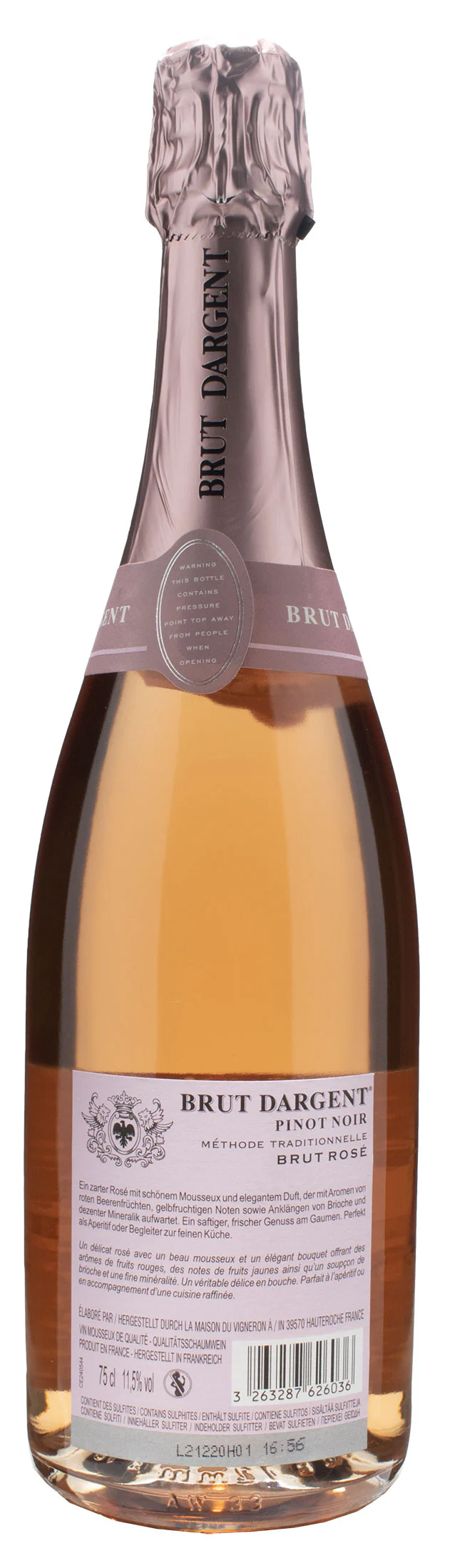Maison du Vigneron Pinot Noir Brut Dargent Methode Traditionelle Brut Rosè - Image 2