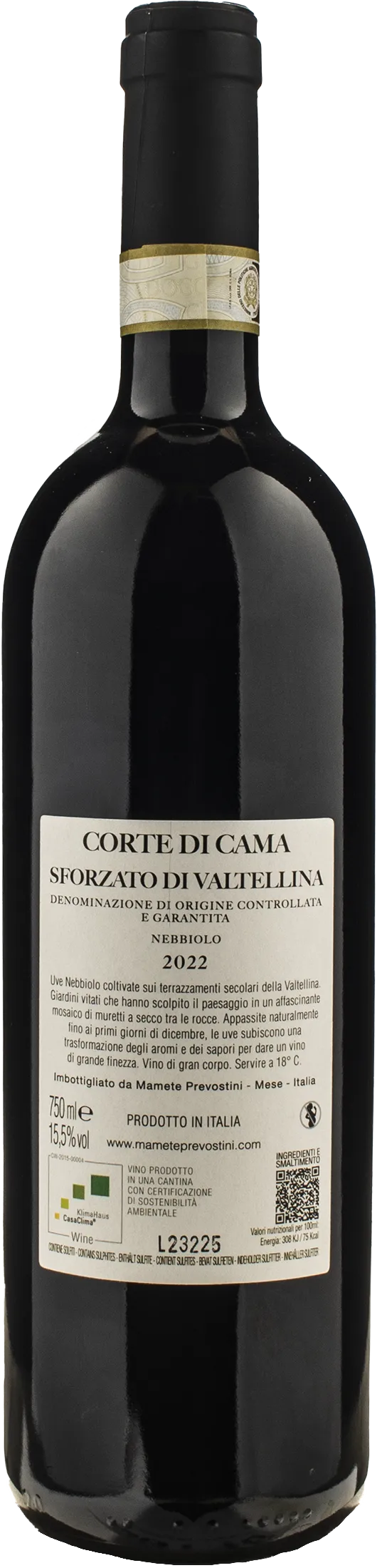 Mamete Prevostini Sforzato Di Valtellina Nebbiolo Corte di Cama 2022 - Image 2