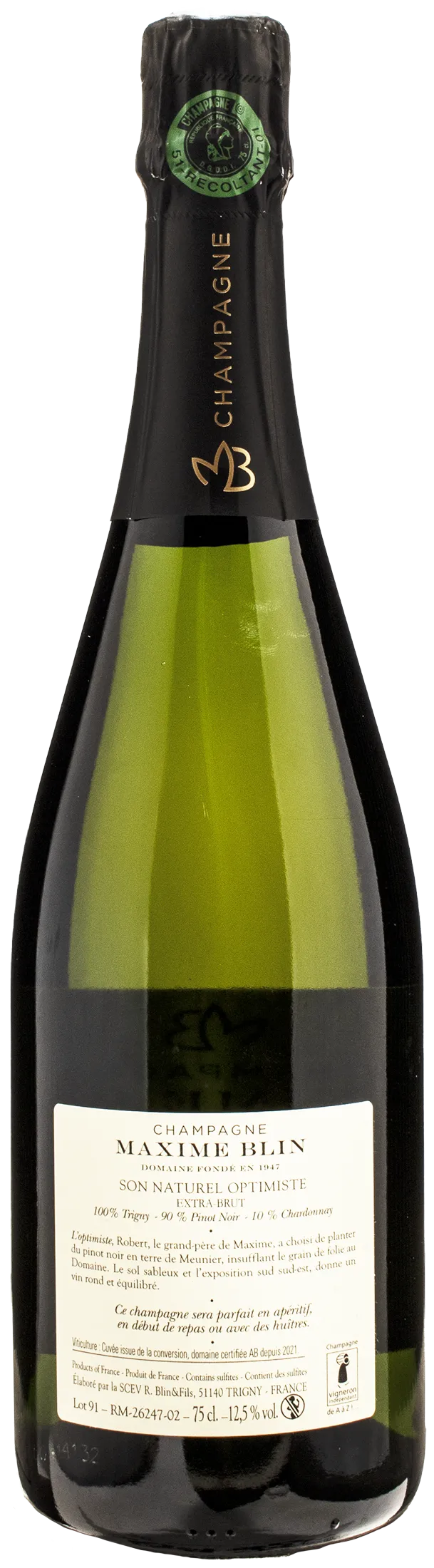 Maxime Blin Champagne Son Naturel Optimiste Extra Brut - Image 2