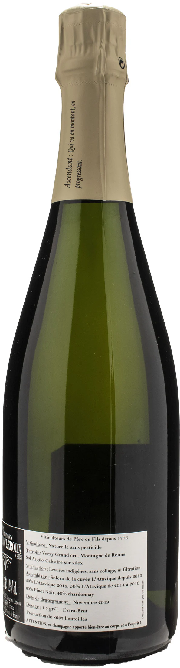Mouzon Leroux Champagne Grand Cru L'Ascendant Verzy Extra Brut Solera - Image 2