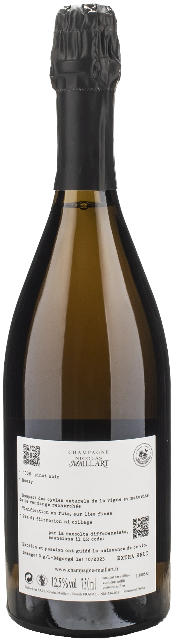 Nicolas Maillart Champagne Grand Cru Pinot Noir Bouzy Jolivettes Extra Brut 2019 - Image 2