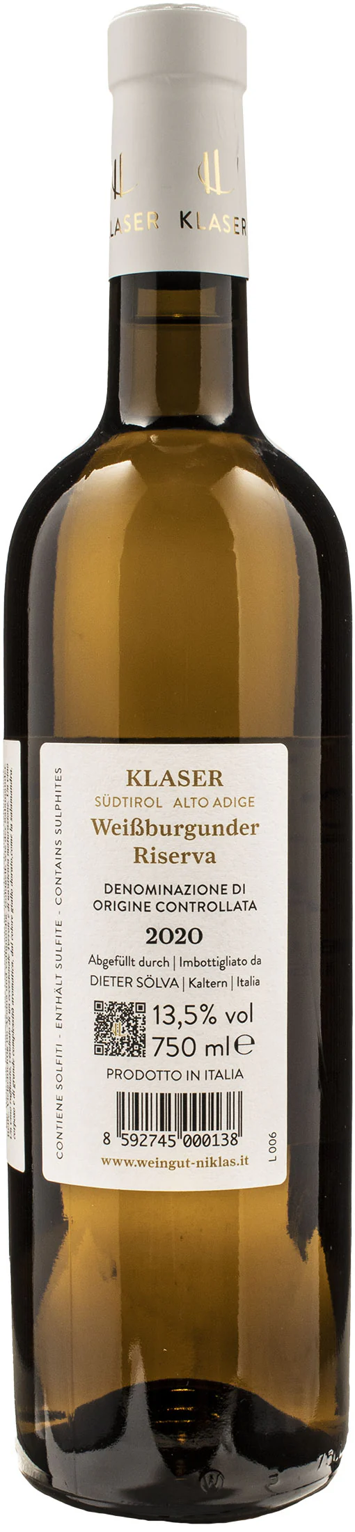 Niklas Pinot Bianco Klaser Salamander Riserva 2020 - Image 2