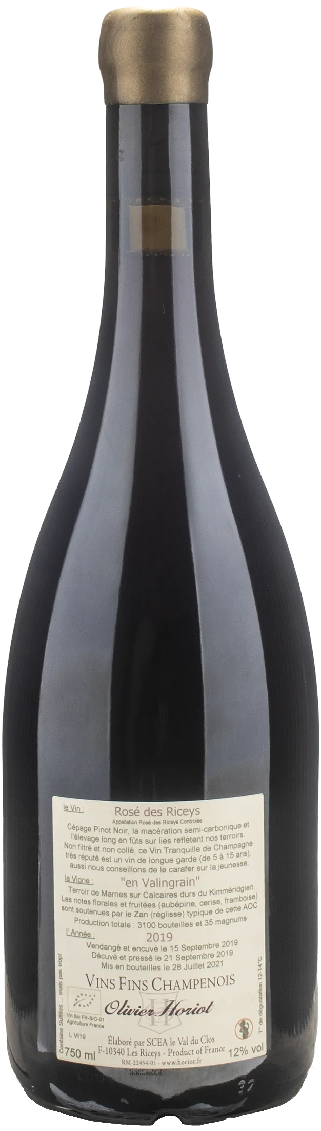 Olivier Horiot Champagne Rosè des Riceys En Valingrain 2019 - Image 2