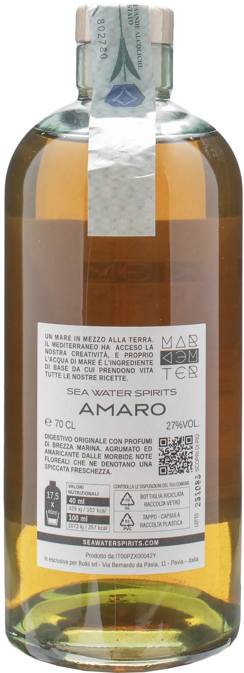 Sea Water Spirits Amaro Mediterraneo 0.7L - Image 2