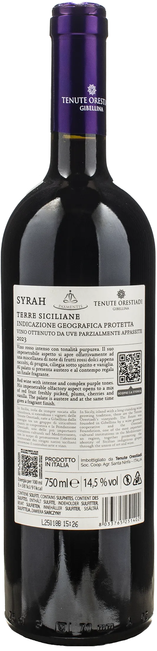 Tenute Orestiadi Paxmentis Leggermente Appassito Syrah 2023 - Image 2