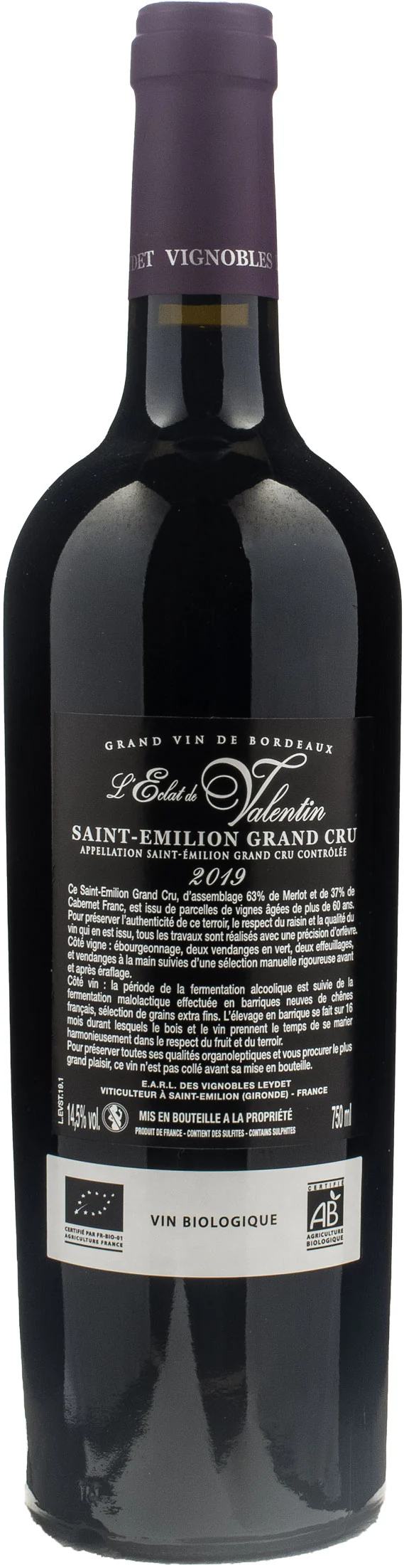 Vignobles Leydet Saint Emilion Grand Cru L'Eclat de Valentin 2019 - Image 2