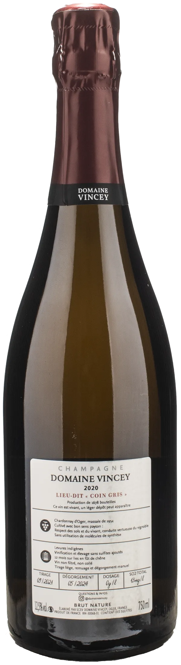 Vincey Champagne Grand Cru Coin Gris Brut Nature 2020 - Image 2